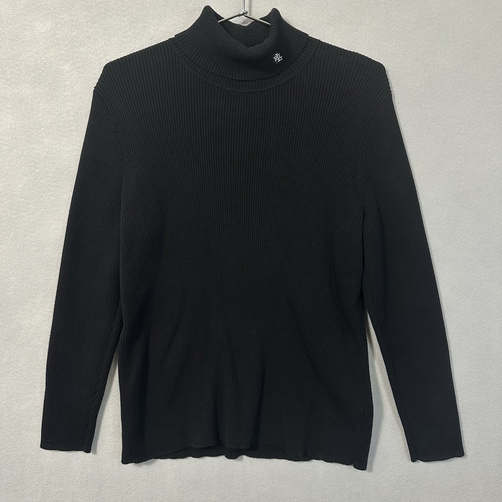 Lauren‎ Ralph Lauren Ribbed Knit Sweater Black Stretch Women 2X (RUNS SMALL)